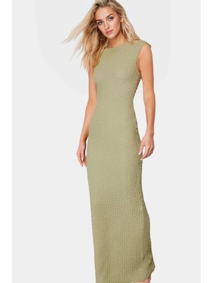 Midi Boy Elbise Örme Kumaş Bodycon Kalıp Kayık Yaka Yaz Için Mükemmel Premium Kalite