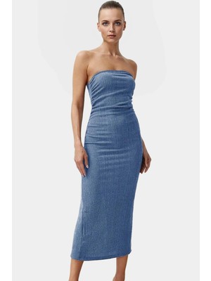 Yazlık Midi Elbise Kolsuz Bodycon Polyester Örme Kumaş Uzun Ömürlü Şık Görünüm