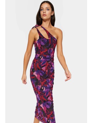 Yazlık Maxi Elbise Çok Baskı Asimetrik Yaka Örme Kumaş Mükemmel Uyum Rahat Kullanım