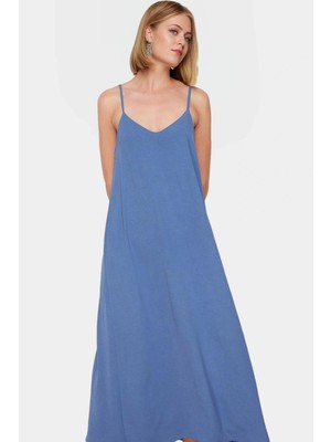 Şık V Yaka Kolsuz Maxi Elbise 130CM Boy Polyester Dokuma Rahat Seçkin Malzeme