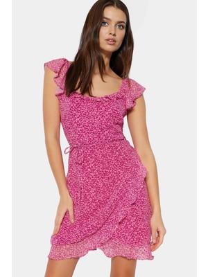 Kadın Mini Elbise A Line Şifon Çiçekli Desen Yazlık Kısa Kollu Dayanıklı Malzeme Modern Stil