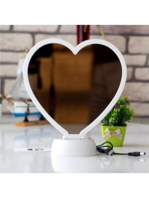 Beyaz LED Işıklı Kalp Şeklinde Sihirli Ayna