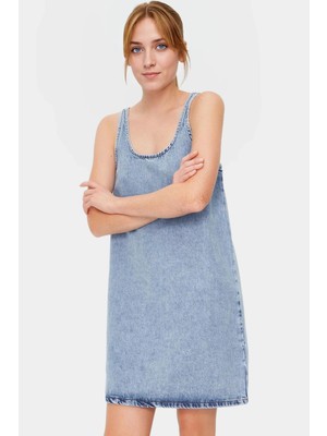 Rahat Kesim Denim Mini Elbise Pamuk Yazlık Stil Konforlu