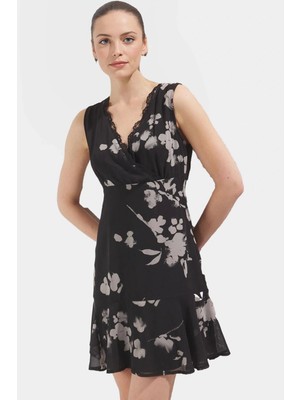 A Line Şifon Mini Elbise Çiçek Desenli  Polyester Profesyonel Görünüm Seçkin Malzeme