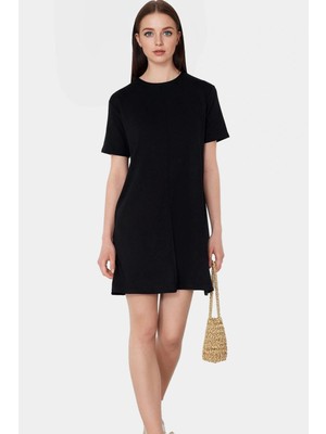 Mini T Shirt Elbise Viskon Süprem Kumaş Bisiklet Yaka Rahat ve Şık Yüksek Kalite