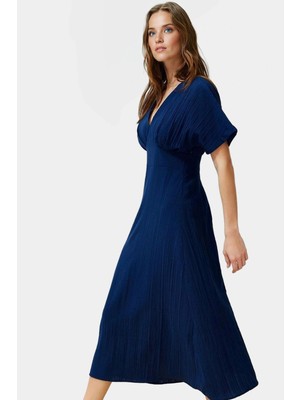 Yazlık Günlük A Kesim Maxi Elbise V Yaka Kısa Kollu Polyester Dokuma Kaliteli Işçilik