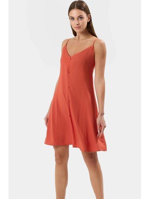 Rahat Viskoz Mini Elbise V Yaka Düğmeli Shift Kalıp Günlük Kullanım Için Modern Stil