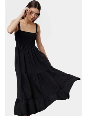 Rahat ve Şık Maxi Elbise Terrycotton Kare Yaka Astarlı Yaz Trend Tasarım Özenle Seçilmiş