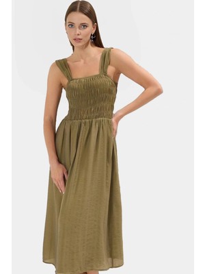 Astarlı Gipeli Midi Elbise Skater Kalıp Crinckle Organze Kumaş 120CM Boy Rahat Kullanım