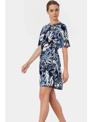 Yazlık Mini Elbise Tropikal Desenli Viskoz A Kesim Yüksek Kalite Seçkin Malzeme
