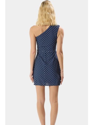 Yazlık Mini Elbise Tek Omuz Bodycon Polyester Mat Saten Vücudu Saran Profesyonel Görünüm