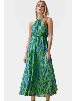 Çok Desenli Viskoz Maxi Elbise Nefes Alan Dokuma Kumaş A Line Kalıp Yüksek Kalite