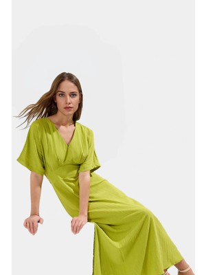 Yazlık Günlük A Kesim Maxi Elbise V Yaka Kısa Kollu Polyester Dokuma Kaliteli Işçilik