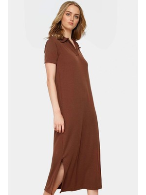 Polyester Örme Midi Elbise Rahat Kalıp Nefes Alan Kumaş Konforlu Kesim Kullanım