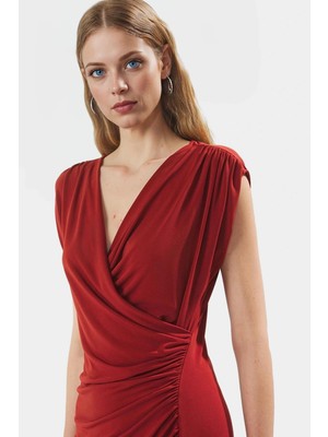 Kruvaze Midi Elbise 96% Polyester 4% Elastan 120 cm Boy Bodycon Özel Tasarım Rahat ve Şık