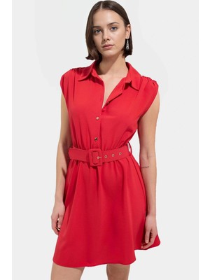 A Kesim Kısa Elbise Kemerli Polyester Dokuma Rahat Günlük Modern Stil Mükemmel Uyum