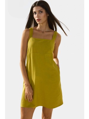 Kolsuz A Kesim Mini Elbise Nefes Alan Pamuk Keten Kumaş Rahat Kalıp Kaliteli Işçilik