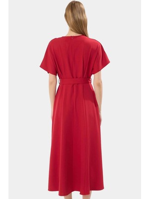 Rahat Yazlık A Line Elbise Kısa Yarasa Kol Polyester Dokuma Kumaş Zarifane Tasarım