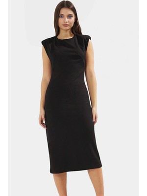 Vücut Şekillendirici Midi Elbise Örme Kumaş Kolsuz Yüksek Kalite Zarifane Tasarım