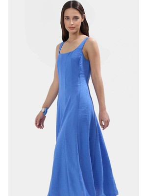 Dokuma Polyester Maxi Elbise A Kesim Kare Yaka 130CM Boy Yazlık Mükemmel Uyum Özenle Seçilmiş