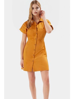 Şık Mini Gömlek Elbise Viskoz Karışım Nefes Alan Pamuk Saten Kumaş Rahat Kesim Dayanıklı Malzeme