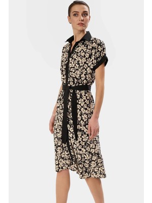 Midi Boy Viskoz Kumaş Çiçek Desenli Gömlek Elbise Rahat Kalıp Özenle Seçilmiş Konforlu Kesim
