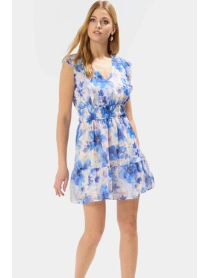 Çiçek Desenli Astarlı Mini Elbise Rahat Kesim Yazlık Dokuma Modern Stil Premium Kalite