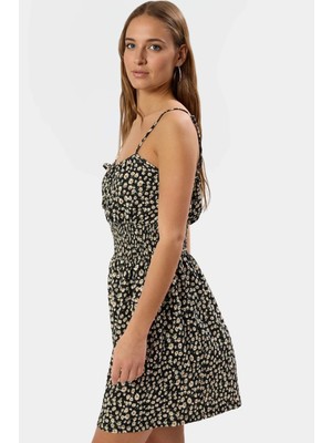 Örme Kumaşlı Kolsuz Mini Elbise Çiçek Desenli Bodycon Günlük Zarifane Tasarım