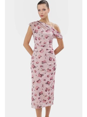 Örme Tül Midi Elbise 120CM Boy Çiçek Desen Bodycon Kalıp Özel Tasarım Rahat ve Şık