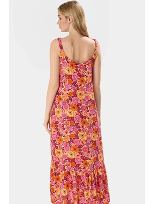 Viskoz Kumaş Maxi Elbise Çiçek Desenli Rahat Shift Kalıp Yazlık Günlük Zarifane Tasarım Modern Stil