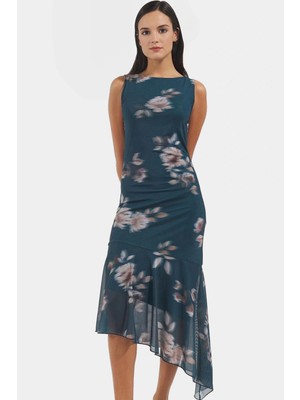 Örme Midi Elbise Bodycon Kesim Asimetrik Etek Fırfırlı Detay Yüksek Kalite Dayanıklı Malzeme