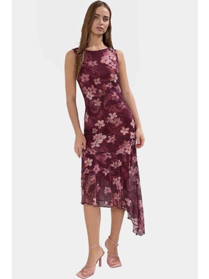 Örme Midi Elbise Bodycon Kesim Asimetrik Etek Fırfırlı Detay Yüksek Kalite Dayanıklı Malzeme