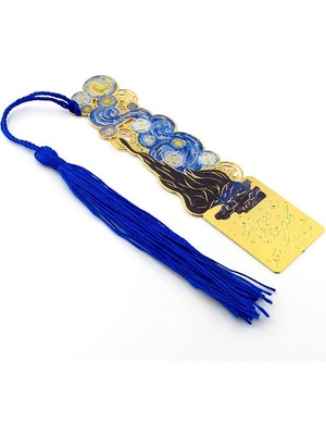 Vincent Van Gogh Yıldızlı Gece Altın Rengi Metal Kitap Ayracı Püsküllü AY022