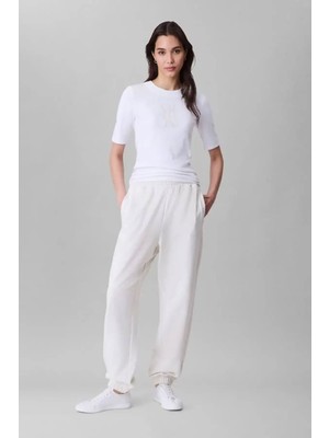 Kadın French Terry Logolu Eşofman Altı - Ekru