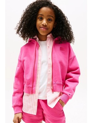 Kız Çocuk Tonal Logo Kapüşonlu Sweatshirt - Fuşya