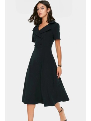 Kadın Skater Elbise Dokuma Kumaş Iş Elbisesi Kemerli Özenle Seçilmiş Modern Stil