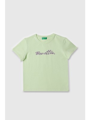 Kız Çocuk Bnt Yazı Logolu T-Shirt - Mint Yeşili