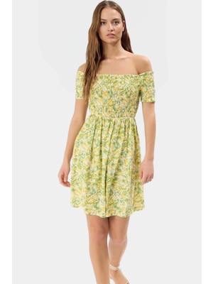 Çiçekli Gipeli Mini Elbise Yazlık Dokuma Kumaş Skater Kalıp Çok Zarifane Tasarım