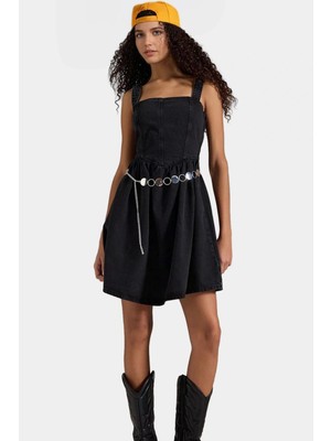 Straplez Denim Elbise Mini Boy Fırfırlı Etekli Yazlık Tasarım Rahat ve Şık Özel