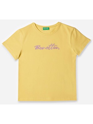 Kız Çocuk Bnt Yazı Logolu T-Shirt - Sarı