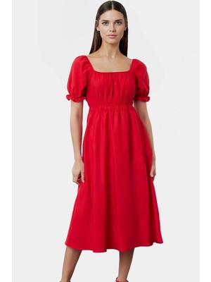 Kadın Yazlık Pamuklu Skater Elbise Kare Yaka Kısa Kollu Rahat Günlük ve Şık Kaliteli Işçilik