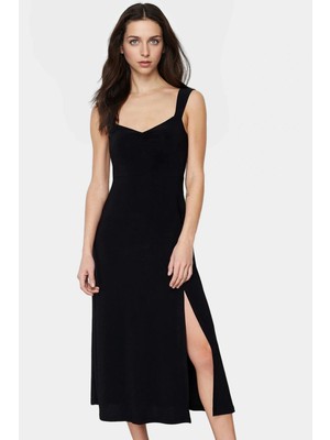 A Line Kalp Yaka Midi Örme Elbise 96% Polyester Yazlık Günlük Kullanım Için Zarifane Tasarım