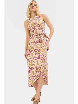 Şal Desenli Viskoz Midi Elbise A Kesim Günlük Yazlık Rahat ve Şık Dayanıklı Malzeme