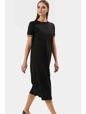 Kadın Bisiklet Yaka Örme Midi Elbise Rahat Kalıp Polyester Pamuk Günlük Özenle Seçilmiş Özel Tasarım