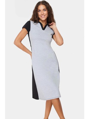 Kadın Polo Yaka Örme Midi Elbise Pamuklu Rahat Günlük Seçkin Malzeme Kullanım