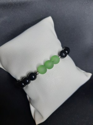 Doğal Görünümlü Siyah Hematit & Doğal Yeşim Taşı Boncuklu El Yapımı Bileklik - Unisex