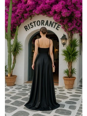 Saten Kumaş  Ip Askılı Elbise