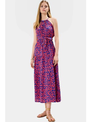 A Line Maxi Viskoz Karışımlı Yazlık Elbise Kolsuz Halter Yaka Tasarım Şık Görünüm