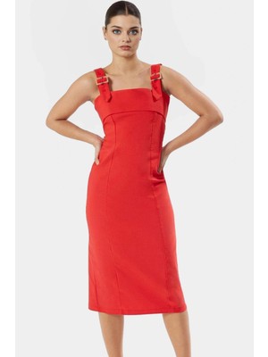 Ayarlanabilir Askılı Midi Boy Gabardin Elbise Organik Pamuklu Rahat Günlük Stil Şık Görünüm