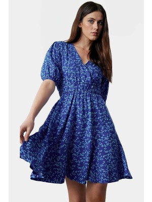 Çiçekli Mini Skater Elbise Viskoz Kumaş Yazlık Rahat Günlük Premium Kalite Kaliteli Işçilik